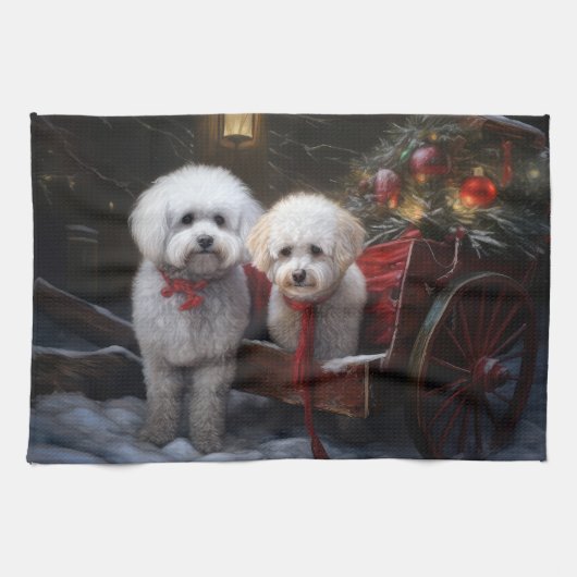 Bichon Frise Snowy Sleigh Weihnachtsdekor Geschirrtuch (Horizontal)