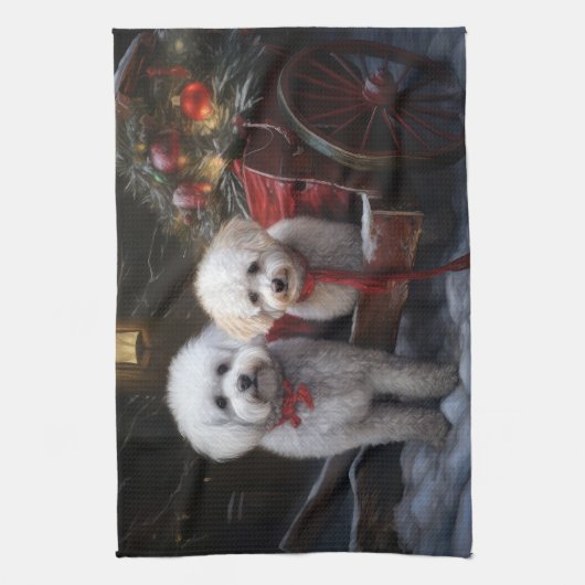 Bichon Frise Snowy Sleigh Weihnachtsdekor Geschirrtuch (Vertikal)