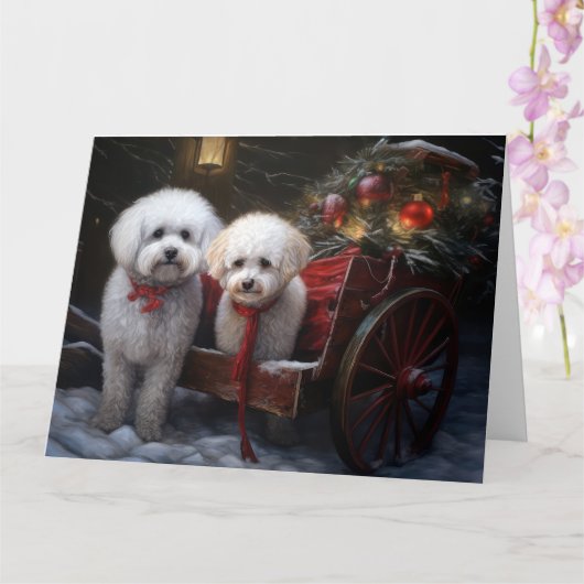 Bichon Frise Snowy Sleigh Weihnachtsdekor Karte (Orchidee)