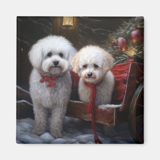 Bichon Frise Snowy Sleigh Weihnachtsdekor Magnet (Vorne)