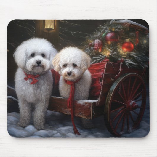 Bichon Frise Snowy Sleigh Weihnachtsdekor Mousepad (Vorne)