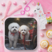 Bichon Frise Snowy Sleigh Weihnachtsdekor Pappteller (Party)