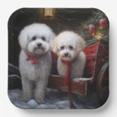 Bichon Frise Snowy Sleigh Weihnachtsdekor Pappteller (Vorderseite)