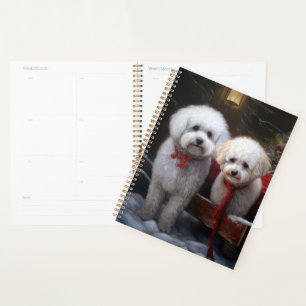 Bichon Frise Snowy Sleigh Weihnachtsdekor Planer