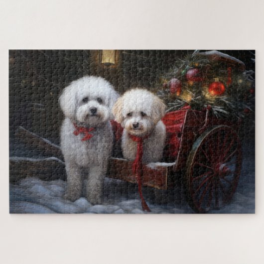 Bichon Frise Snowy Sleigh Weihnachtsdekor Puzzle (Horizontal)