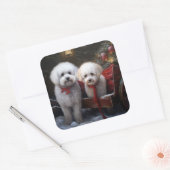 Bichon Frise Snowy Sleigh Weihnachtsdekor Quadratischer Aufkleber (Umschlag)