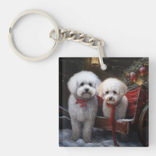 Bichon Frise Snowy Sleigh Weihnachtsdekor Schlüsselanhänger