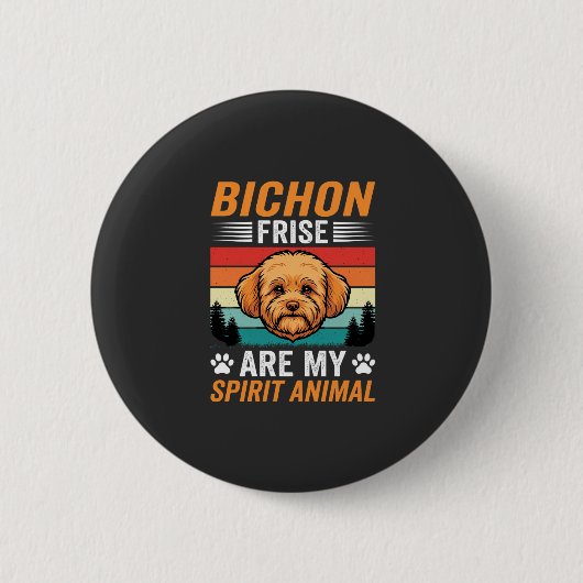 Bichon Frise Spirit Tier Retro Hund Button (Vorderseite)