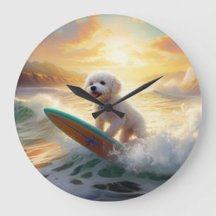 Bichon Frise Strand Surfen Malerei Große Wanduhr