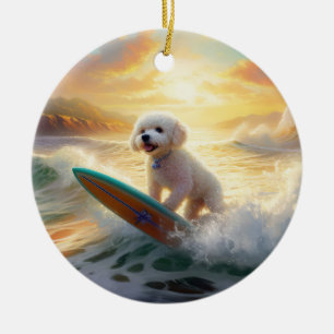 Bichon Frise Strand Surfen Malerei Keramik Ornament