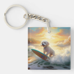 Bichon Frise Strand Surfen Malerei Schlüsselanhänger