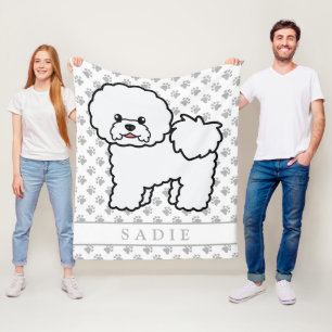 Bichon Frise Süßer Cartoon-Hund & Name Fleecedecke