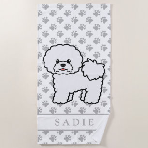 Bichon Frise Süßer Cartoon-Hund & Name Strandtuch