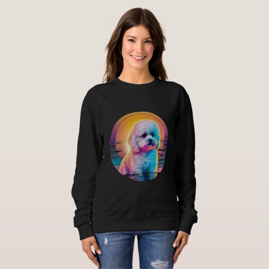 Bichon Frise Synthwave 80s Retrowave Aesthetic Sweatshirt (Vorne ganz)