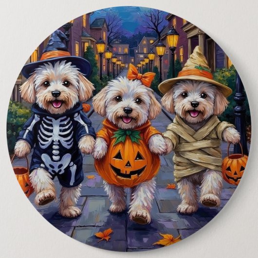 Bichon Frise Trick-oder-Treating Halloween-Kostüme Button (Vorderseite)