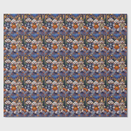 Bichon Frise Trick-oder-Treating Halloween-Kostüme Geschenkpapier (Flach)