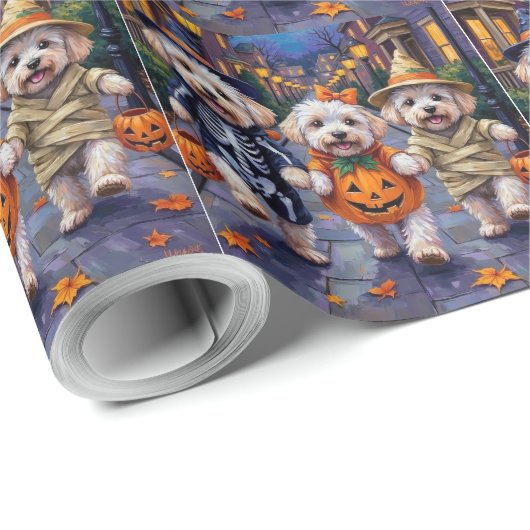 Bichon Frise Trick-oder-Treating Halloween-Kostüme Geschenkpapier (Rolleneckpunkt)