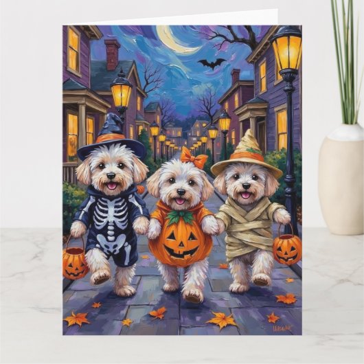 Bichon Frise Trick-oder-Treating Halloween-Kostüme Karte (Vorderseite)