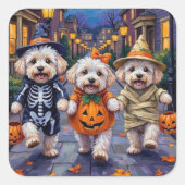 Bichon Frise Trick-oder-Treating Halloween-Kostüme Quadratischer Aufkleber (Vorderseite)