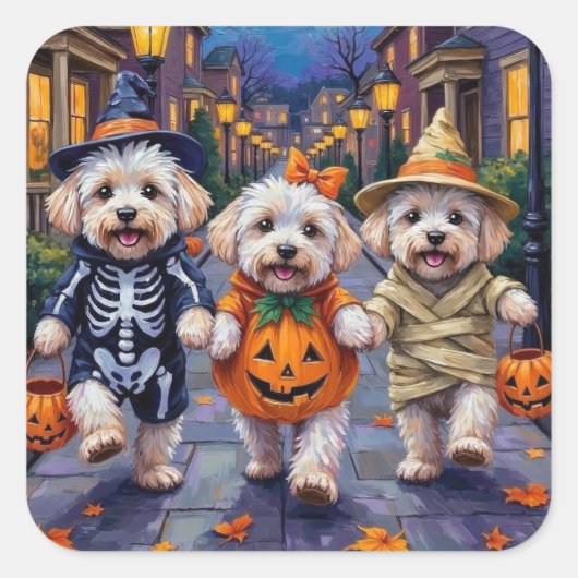 Bichon Frise Trick-oder-Treating Halloween-Kostüme Quadratischer Aufkleber (Vorderseite)