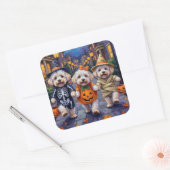 Bichon Frise Trick-oder-Treating Halloween-Kostüme Quadratischer Aufkleber (Umschlag)