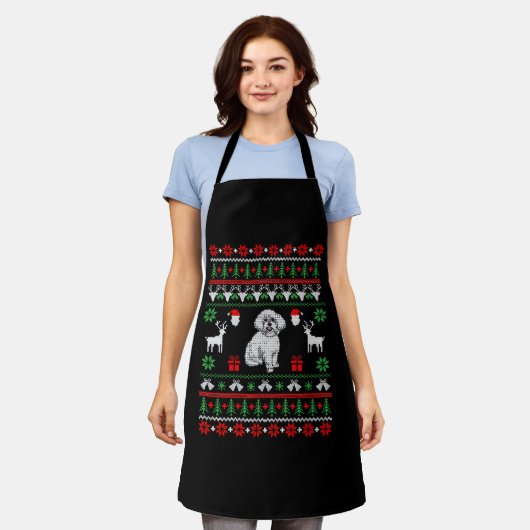 Bichon Frise Ugly Christmas Sweater Schürze (Getragen)