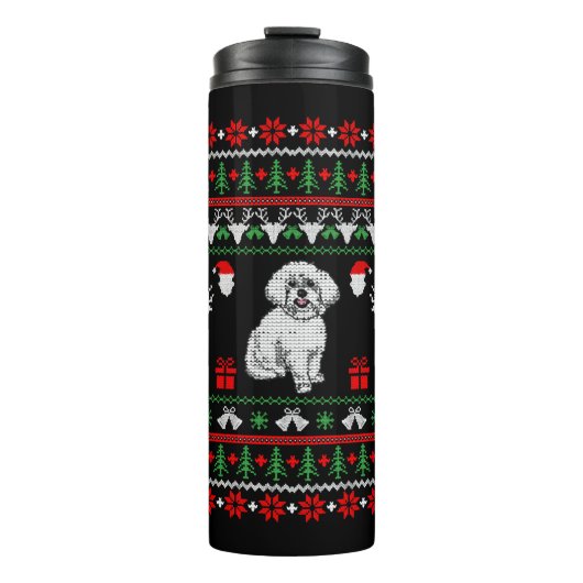 Bichon Frise Ugly Christmas Sweater Thermosbecher (Vorderseite)
