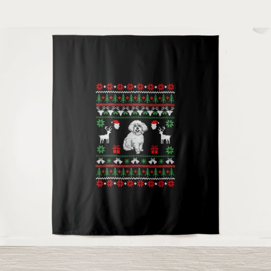 Bichon Frise Ugly Christmas Sweater Wandteppich (Vorderseite)