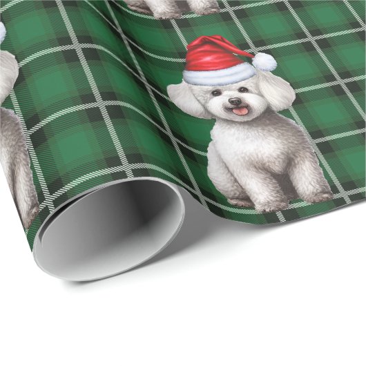 Bichon Frise und Green Holiday Karierte Weihnachte Geschenkpapier (Rolleneckpunkt)