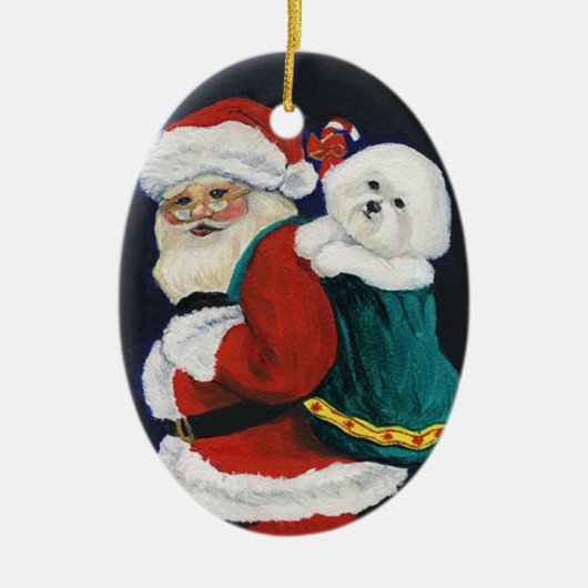 Bichon Frise und Sankt-Kunst-Weihnachtsverzierung Keramik Ornament (Vorne)