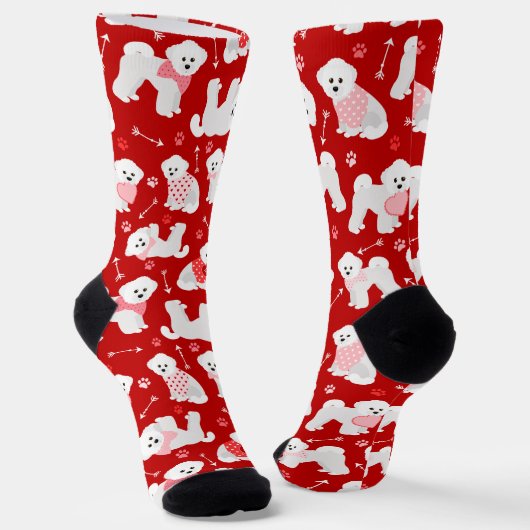 Bichon Frise Valentine Muster Socken (Gewinkelt)