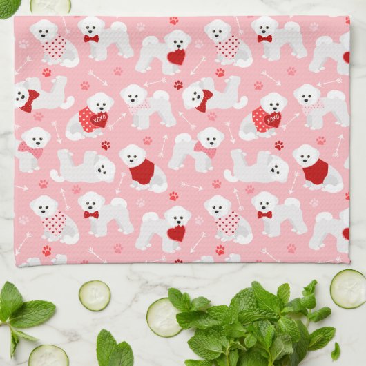 Bichon Frise Valentine Pattern Geschirrtuch (Gefaltet)