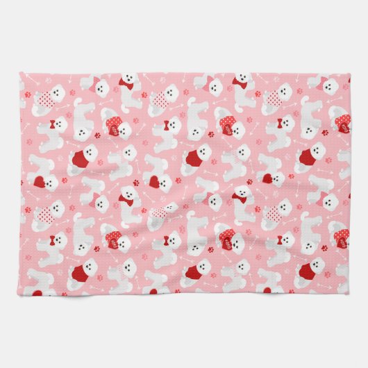 Bichon Frise Valentine Pattern Geschirrtuch (Horizontal)