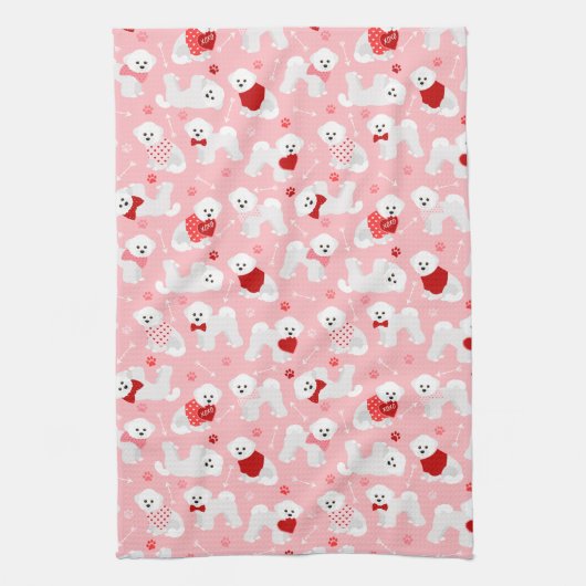 Bichon Frise Valentine Pattern Geschirrtuch (Vertikal)