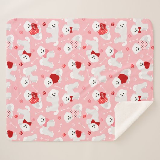 Bichon Frise Valentine Pattern Sherpadecke (Vorderseite (Horizontal))