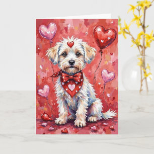 Bichon Frise Valentinstag Hund mit Herzen Rot Karte