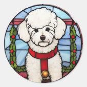 Bichon Frise verkettetes Glass Weihnachten Runder Aufkleber (Vorderseite)