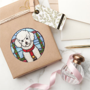 Bichon Frise verkettetes Glass Weihnachten Runder Aufkleber