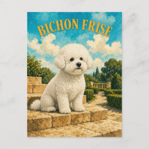 Bichon Frise, Vintage Wasserfarben-Hundekunst Postkarte
