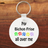 Bichon Frise Walks Design Schlüsselanhänger (Vorderseite)