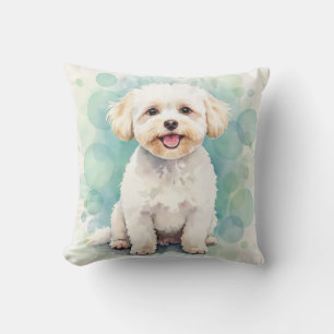 Bichon Frise Wasserfarben-Blasenmuster-Kunst Kissen