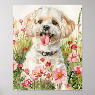 Bichon Frise Watercolor Hund an der Burg Poster