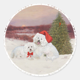 Bichon Frise Weihnachten Runder Aufkleber