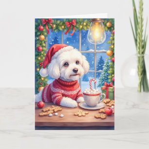 Bichon Frise Weihnachts-Heiße-Schokolade-Café-Feie Karte