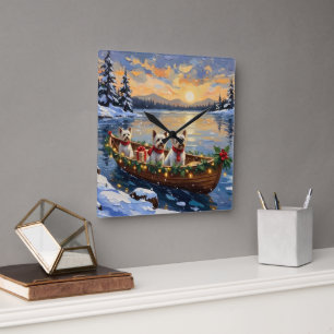 Bichon Frise Weihnachtsboot Ferien Quadratische Wanduhr