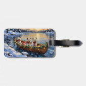 Bichon Frise Weihnachtsboot Urlaub Gepäckanhänger (Rückseite horizontal)
