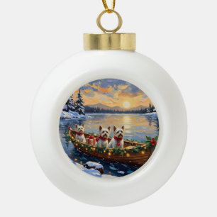 Bichon Frise Weihnachtsboot Urlaub Keramik Kugel-Ornament