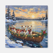 Bichon Frise Weihnachtsboot Urlaub Magnet (Vorne)