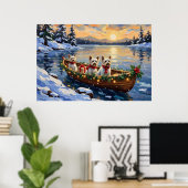 Bichon Frise Weihnachtsboot Urlaub Poster (Heimbüro)