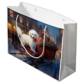 Bichon Frise Weihnachtsfeier Große Geschenktüte (Rückseite Schrägansicht)